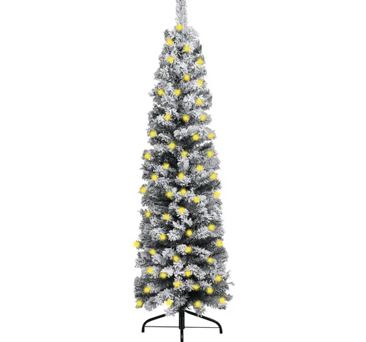 vidaXL Albero di Natale Artificiale Sottile con LED e Neve Verde 180cm