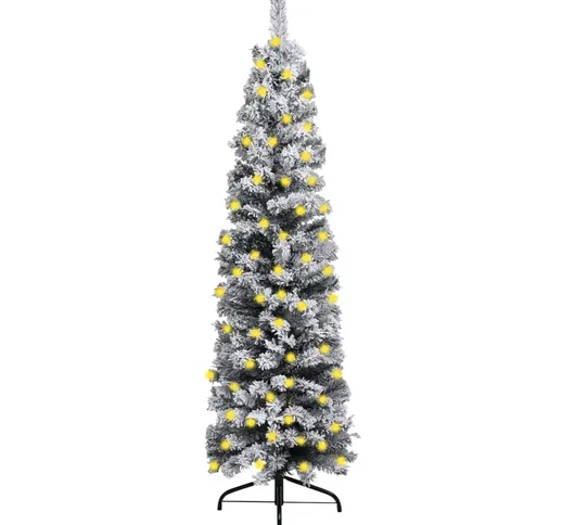 vidaXL Albero di Natale Sottile con Luci LED Neve Verde 210 cm PVC