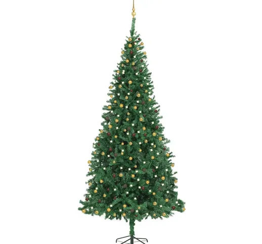 vidaXL Set Albero Natale Artificiale con LED e Palline Verde 240 cm