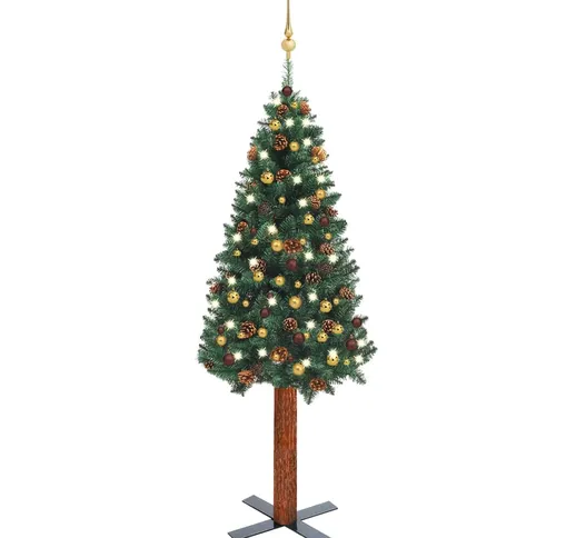 vidaXL Albero Natale Artificiale Sottile LED e Palline Verde 180cm