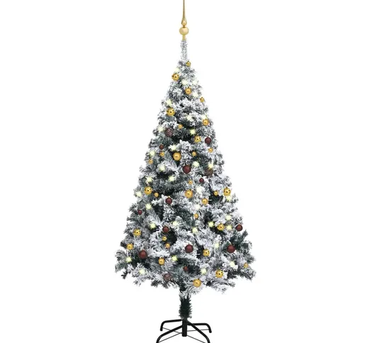 vidaXL Set Albero Natale Artificiale con LED e Palline Verde 150cm PVC