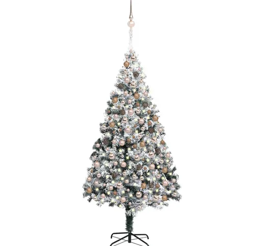 vidaXL Albero Natale Artificiale con LED Palline e Neve 300 cm Verde