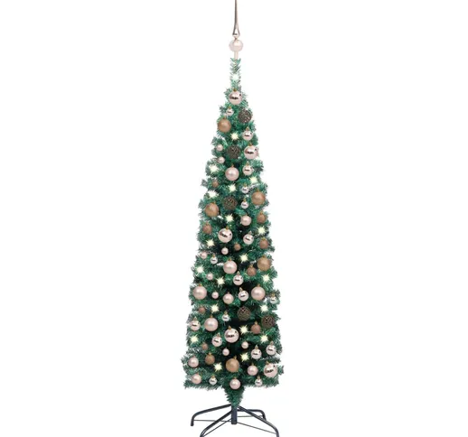 vidaXL Set Albero Natale Artificiale Sottile LED e Palline Verde 150cm