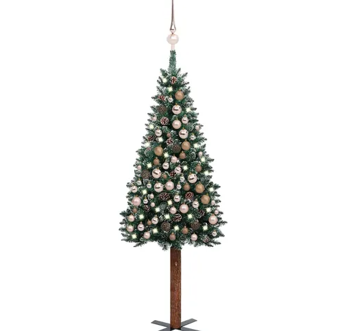 vidaXL Albero Natale Artificiale Sottile LED e Palline Verde 210 cm