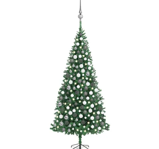 vidaXL Set Albero Natale Artificiale con LED e Palline Verde 300 cm