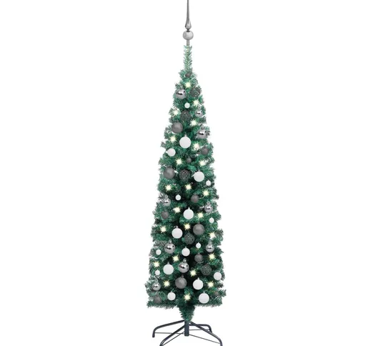 vidaXL Set Albero Natale Artificiale Sottile LED e Palline Verde 120cm