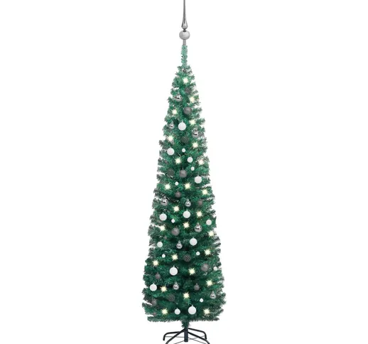 vidaXL Set Albero Natale Artificiale Sottile LED e Palline Verde 240cm