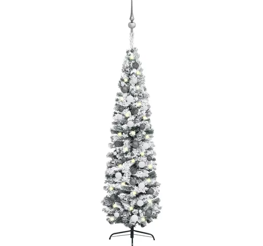 vidaXL Set Albero Natale Artificiale Sottile LED e Palline Verde 180cm