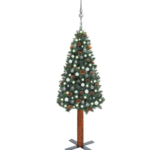 vidaXL Set Albero Natale Sottile Luci LED e Palline Verde 180 cm PVC
