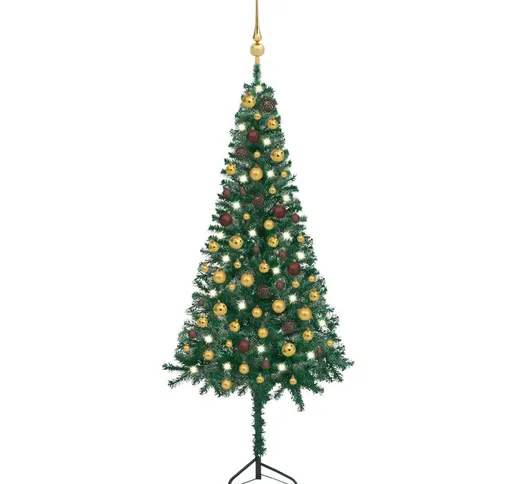 vidaXL Albero Natale per Angolo con LED e Palline Verde 150 cm PVC