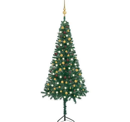 vidaXL Albero Natale Angolare con LED e Palline Verde 240cm PVC