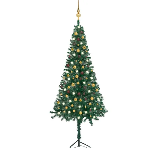 vidaXL Albero di Natale Angolare con LED e Palline Verde 240 cm in PVC