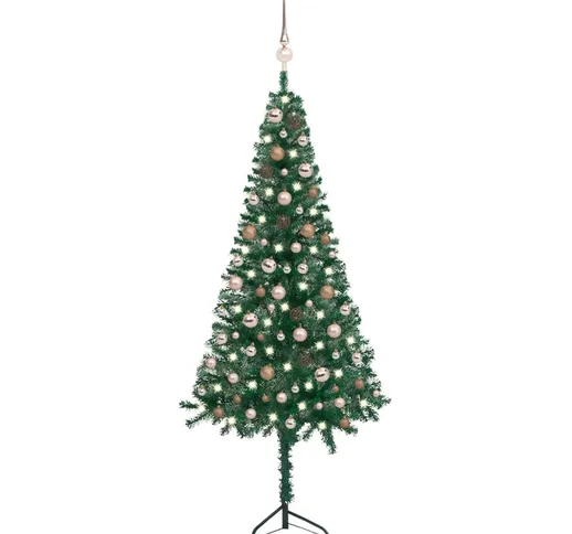 vidaXL Albero Natale Angolare con LED e Palline Verde 180cm PVC