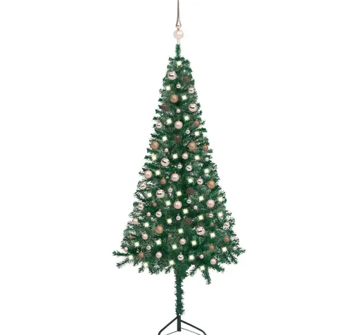 vidaXL Albero Natale Angolare con LED e Palline Verde 210cm PVC