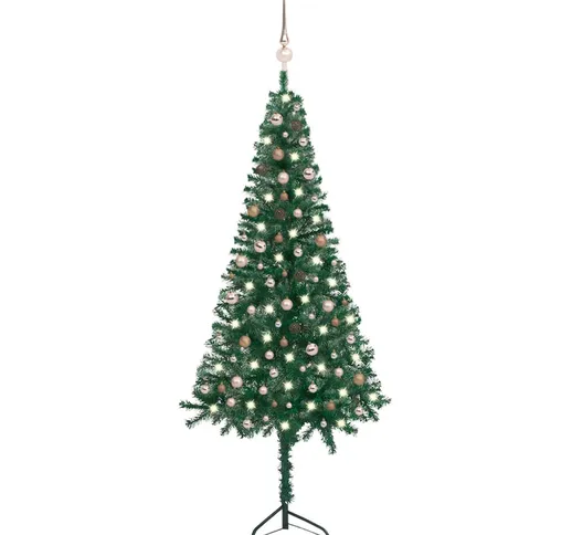 vidaXL Albero di Natale Angolare con LED e Palline Verde 240 cm in PVC