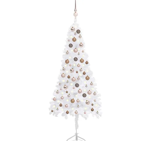 vidaXL Albero Natale per Angolo con LED e Palline Bianco 150 cm PVC