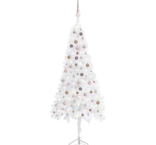 vidaXL Albero Natale Angolare Artificiale LED Palline Bianco 240cm PVC