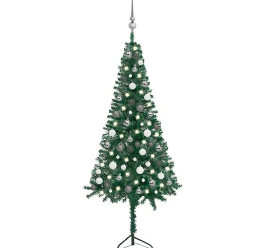 vidaXL Albero Natale per Angolo con LED e Palline Verde 150 cm in PVC