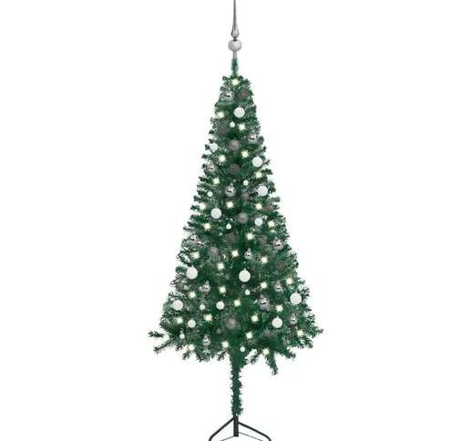 vidaXL Albero Natale Angolare con LED e Palline Verde 180cm PVC