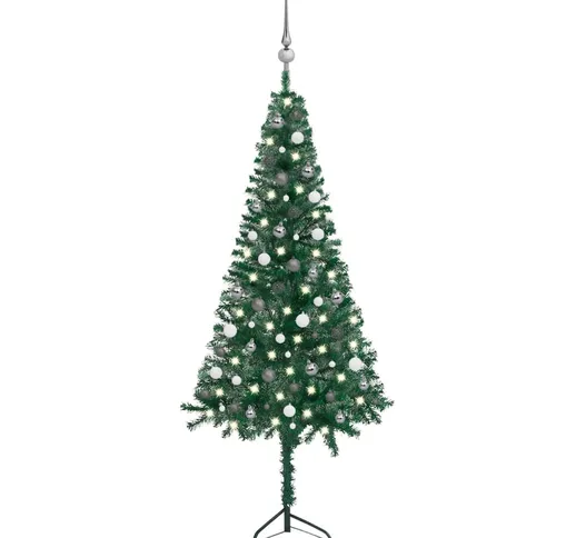 vidaXL Albero Natale Angolare con LED e Palline Verde 210cm PVC