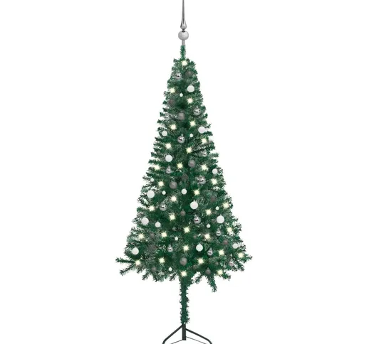 vidaXL Albero di Natale Angolare con LED e Palline Verde 240 cm in PVC