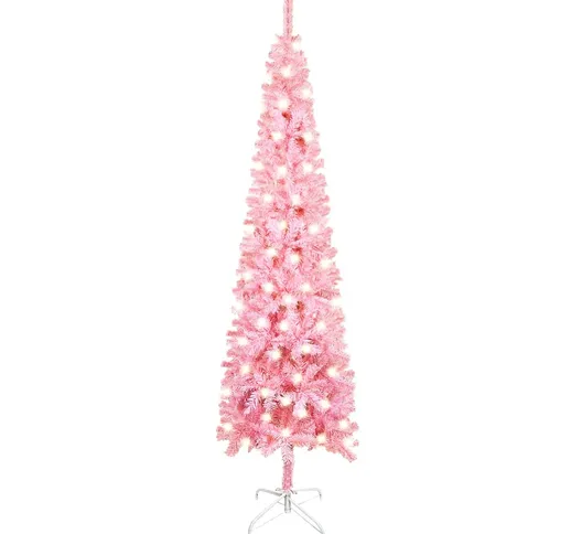 vidaXL Albero Natale Artificiale Sottile con LED Rosa 120 cm