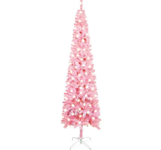 vidaXL Albero Natale Artificiale Sottile con LED Rosa 210 cm PVC