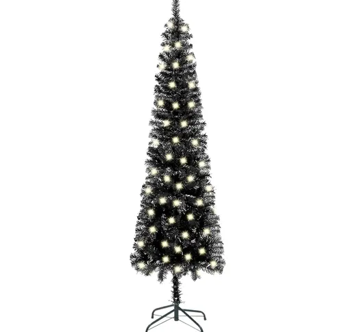 vidaXL Albero Natale Artificiale Sottile con LED Nero 210 cm in PVC
