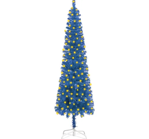 vidaXL Albero Natale Artificiale Sottile con LED Blu 180 cm in PVC
