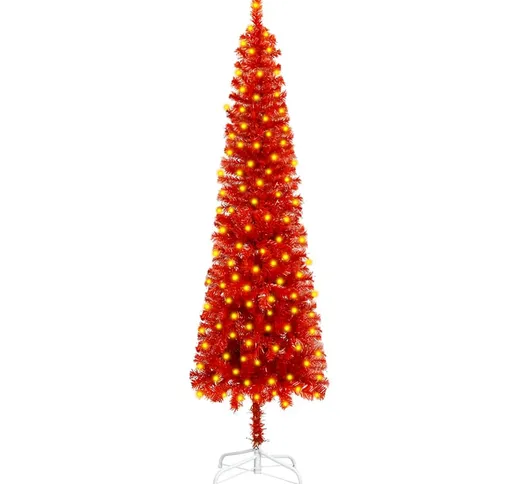 vidaXL Albero Natale Artificiale Sottile con LED Rosso 120 cm in PVC