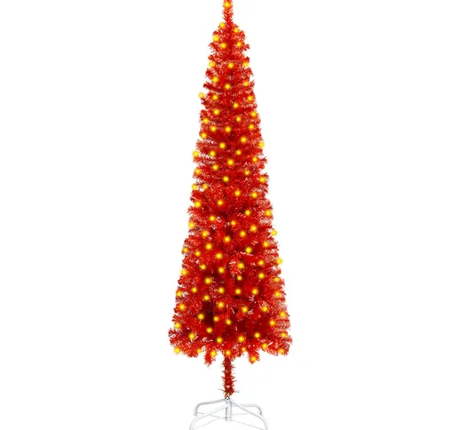 vidaXL Albero Natale Artificiale Sottile con LED Rosso 180 cm in PVC