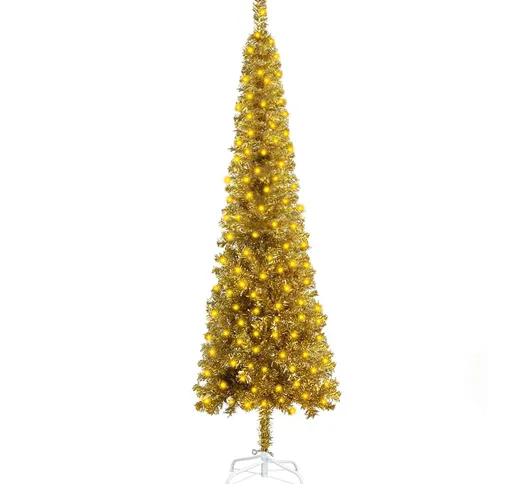 vidaXL Albero Natale Artificiale Sottile con LED Oro 180 cm in PVC