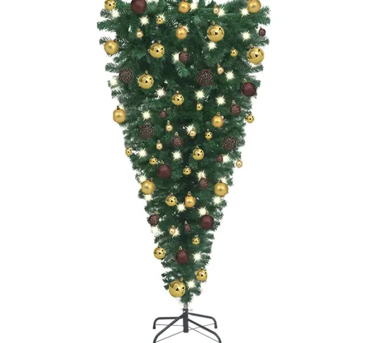 vidaXL Albero di Natale Artificiale Capovolto con LED e Palline 120 cm