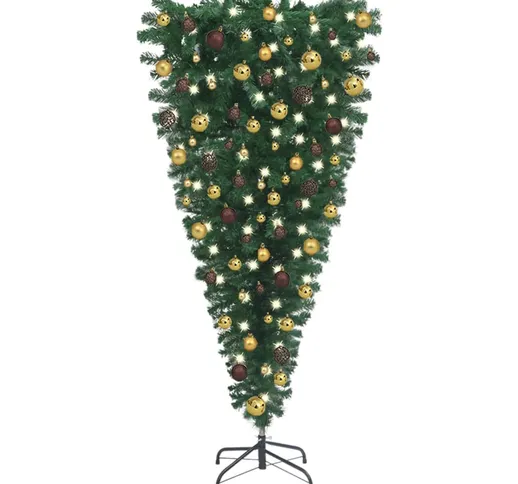 vidaXL Albero di Natale Artificiale Capovolto con LED e Palline 210 cm