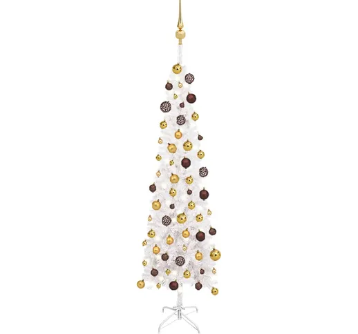 vidaXL Set Albero di Natale Sottile con Luci LED e Palline Bianco 150cm