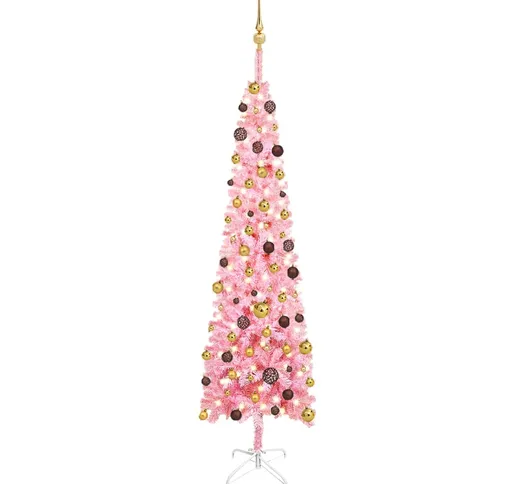 vidaXL Set Albero Natale Slim con LED e Palline Rosa 210 cm