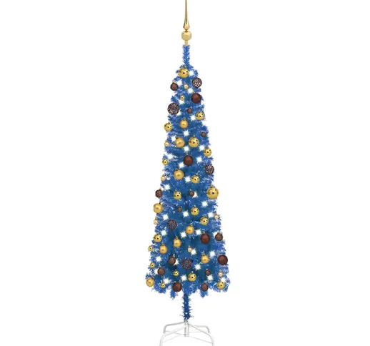 vidaXL Set Albero Natale Slim con LED e Palline Blu 150 cm