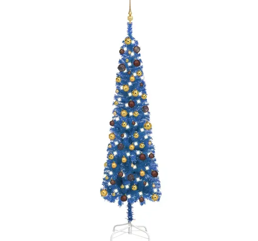 vidaXL Set Albero di Natale Sottile con Luci LED e Palline Blu 240cm