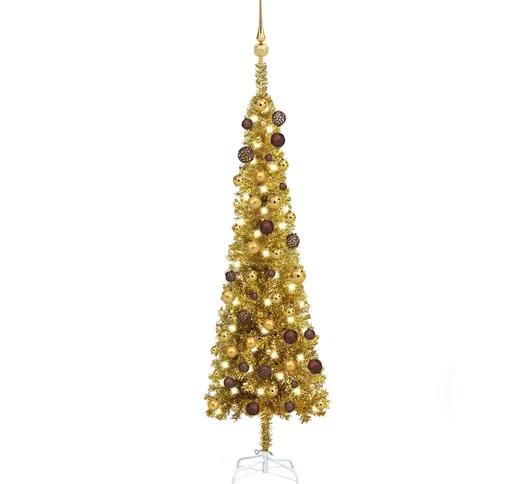 vidaXL Set Albero di Natale Sottile con LED e Palline Oro 150 cm