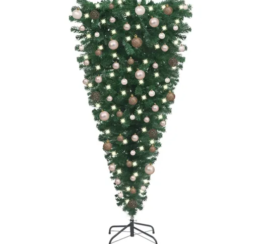 vidaXL Albero di Natale Artificiale Capovolto con LED e Palline 180 cm