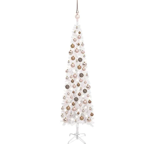 vidaXL Set Albero Natale Sottile con Luci LED e Palline Bianco 120cm