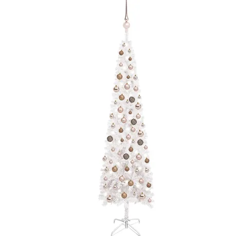 vidaXL Set Albero di Natale Sottile Luci LED e Palline Bianco 180cm