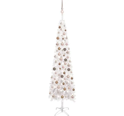 vidaXL Set Albero di Natale Sottile con Luci LED e Palline Bianco 210cm
