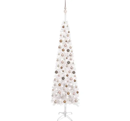 vidaXL Set Albero Natale Sottile con Luci LED e Palline Bianco 240 cm
