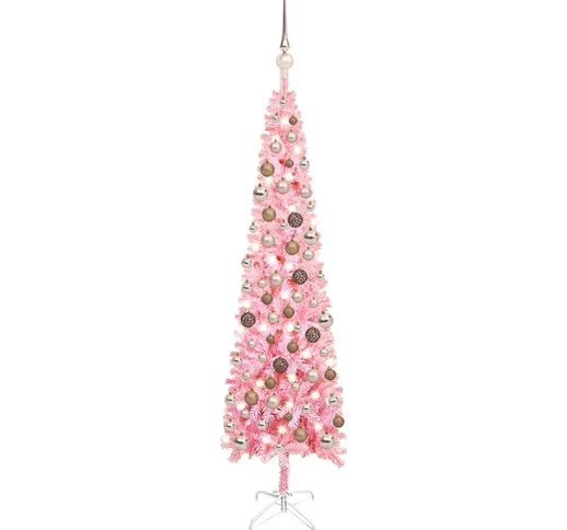 vidaXL Set Albero Natale Sottile con LED e Palline Rosa 120 cm