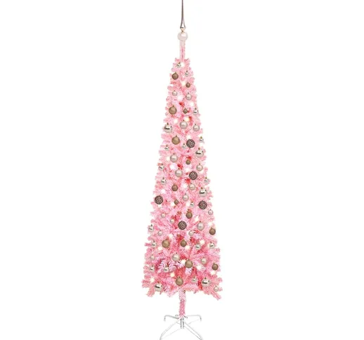 vidaXL Set Albero Natale Slim con LED e Palline Rosa 180 cm PVC