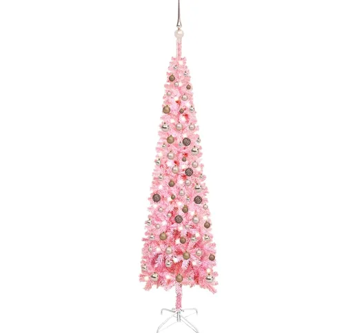 vidaXL Set Albero Natale Slim con LED e Palline Rosa 210 cm