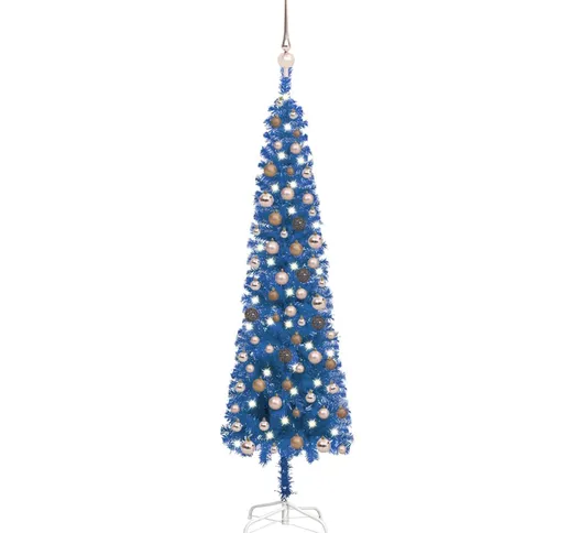 vidaXL Set Albero Natale Sottile con LED e Palline Blu 150 cm