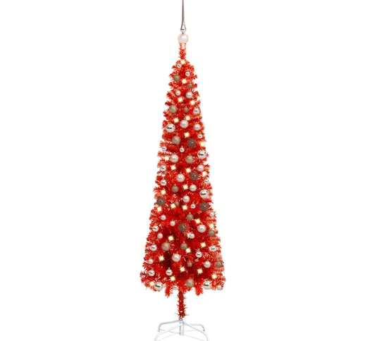 vidaXL Set Albero Natale Slim con LED e Palline Rosso 150 cm