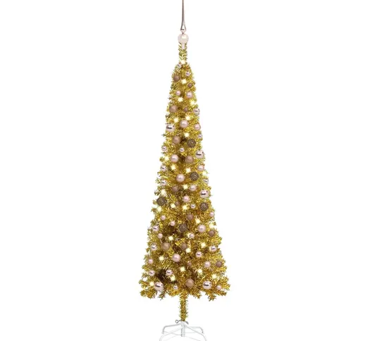 vidaXL Set Albero di Natale Sottile con LED e Palline Oro 150 cm